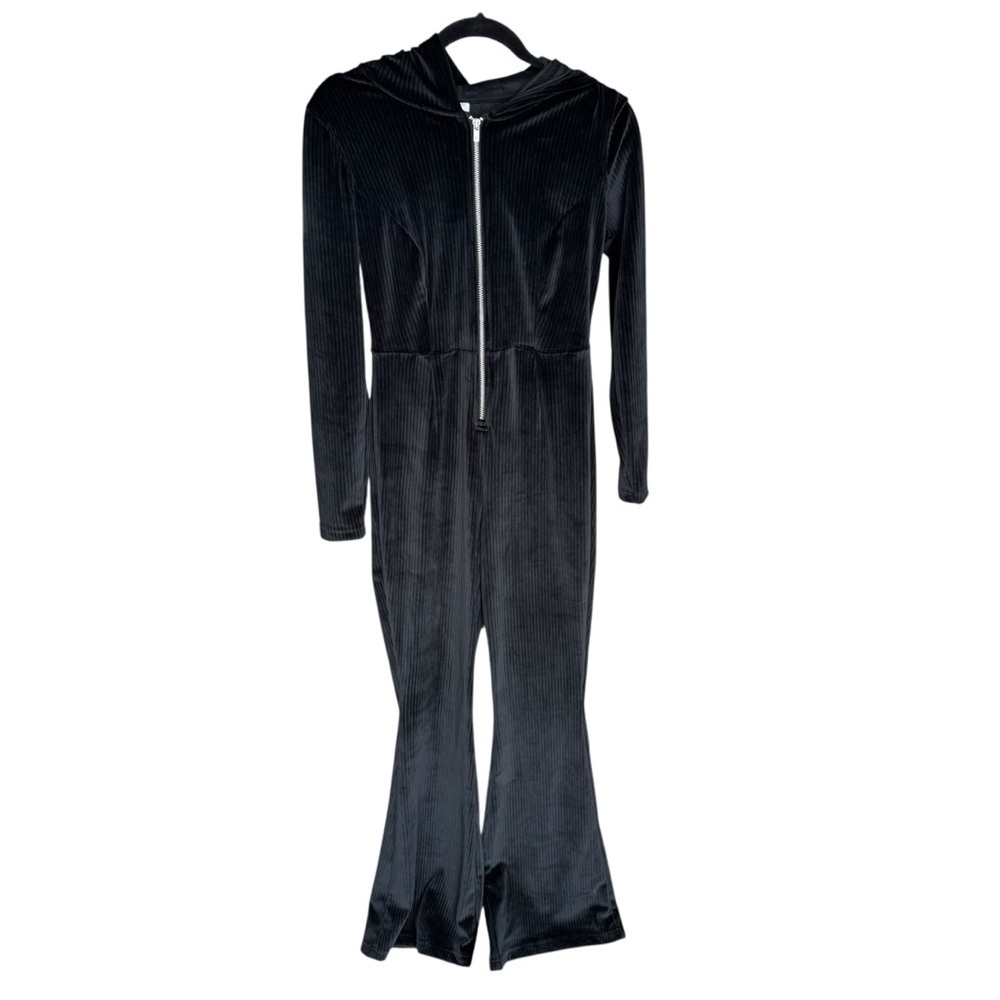 Fabletics - NWTPlush Rib Hooded Jumpsuit Zip Front Flare Leg Lounge Sz Xs - Picture 3 of 7